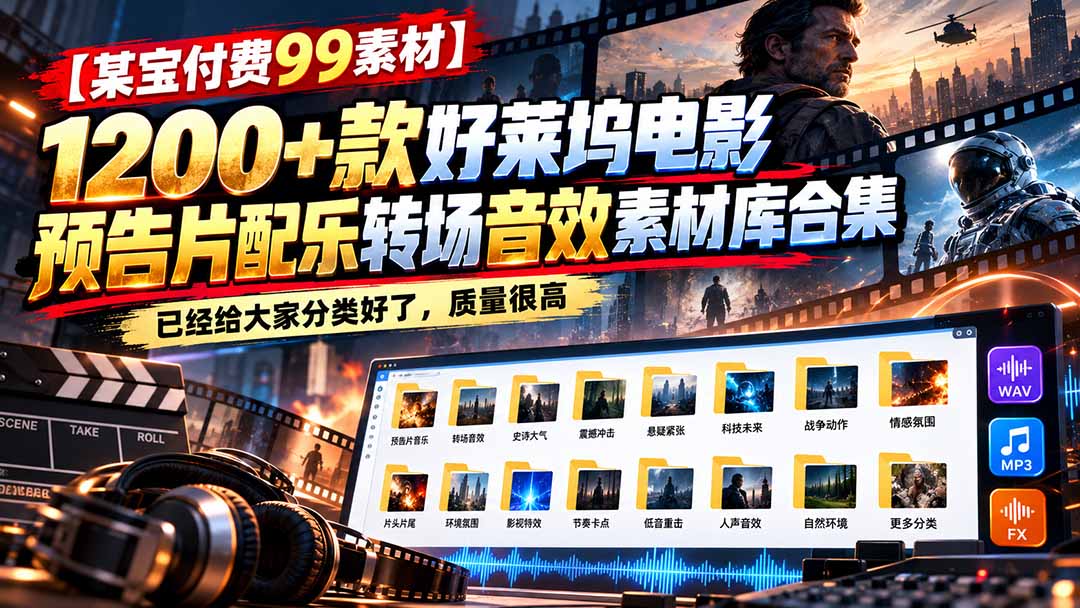（20797期）【某宝付费99素材】1200+款好莱坞电影预告片配乐转场音效素材库合集_生财有道创业项目网-生财有道