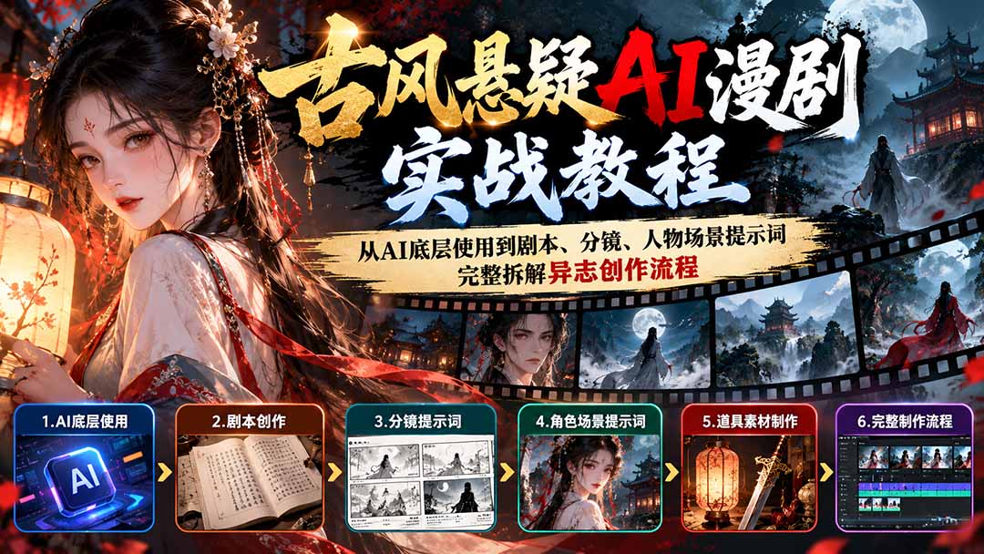 （20798期）古风悬疑AI漫剧实战教程：从AI底层使用到剧本、分镜、人物场景提示词，完整拆解异志创作流程_生财有道创业项目网-生财有道