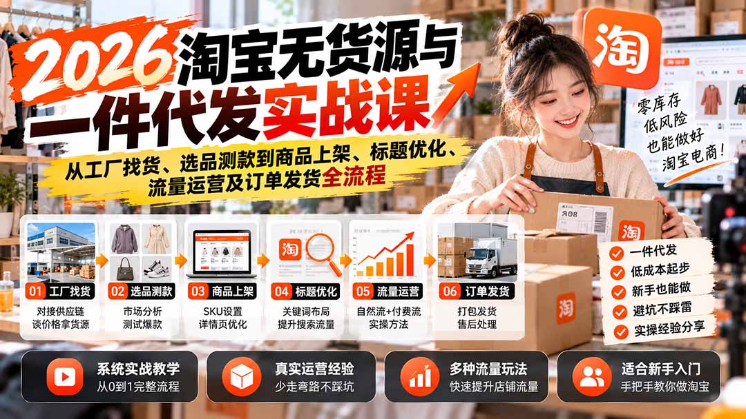 图片[2]-（20903期）2026淘宝无货源与一件代发实战课：从工厂找货、选品测款到商品上架、标题优化、流量运营及订单发货全流程_生财有道创业项目网-生财有道
