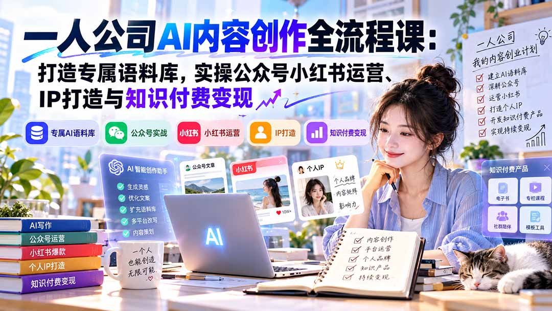 图片[2]-（20866期）一人公司AI内容创作全流程课：打造专属语料库，实操公众号小红书运营、IP打造与知识付费变现方法论_生财有道创业项目网-生财有道