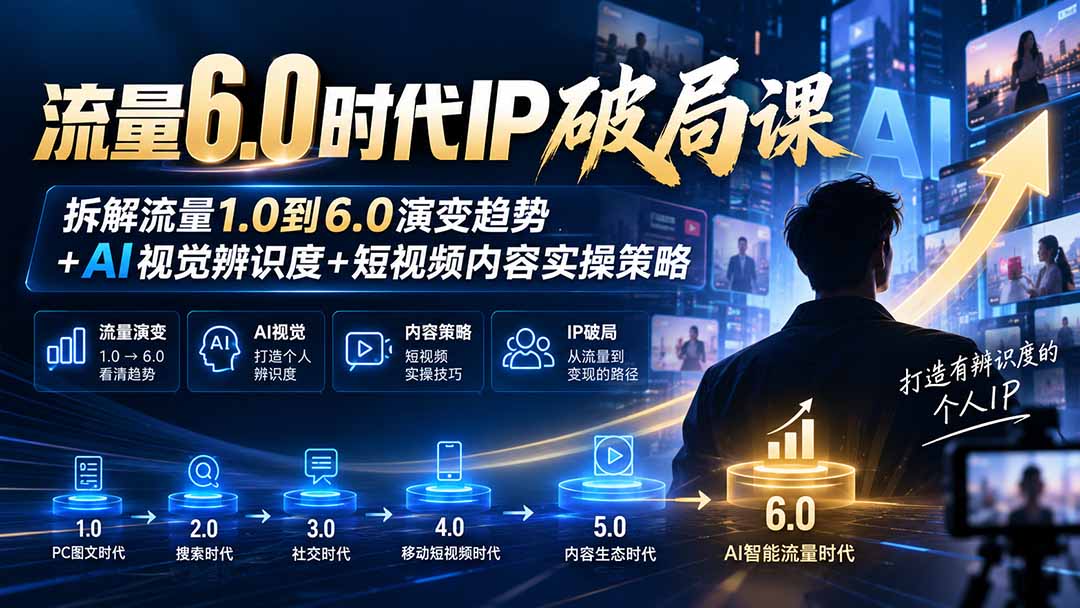 图片[2]-（20845期）流量6.0时代IP破局课：拆解流量1.0到6.0演变趋势+AI视觉辨识度+短视频内容实操策略_生财有道创业项目网-生财有道