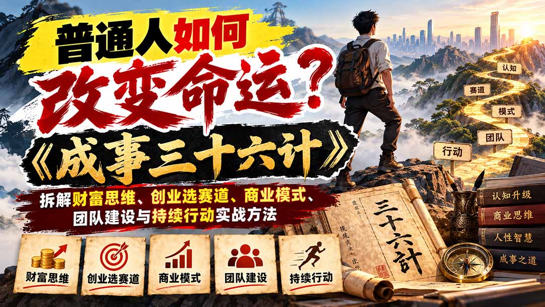 （21130期）普通人如何改变命运？《成事三十六计》拆解财富思维、创业选赛道、商业模式、团队建设与持续行动实战方法_生财有道创业项目网-生财有道