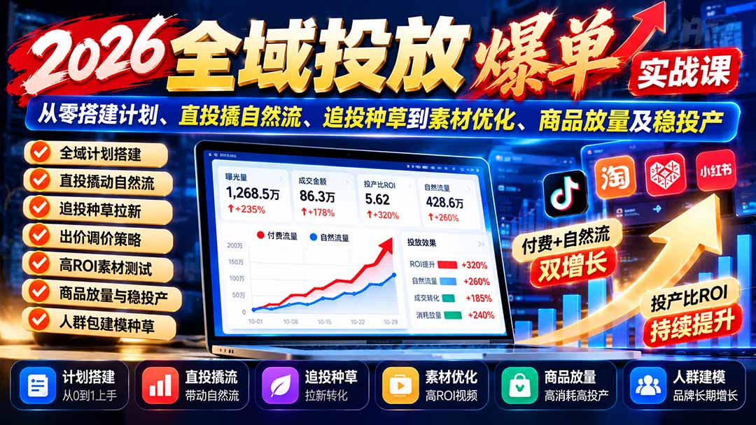 （20989期）2026全域投放爆单实战课：从零搭建计划、直投撬自然流、追投种草到素材优化、商品放量及稳投产_生财有道创业项目网-生财有道