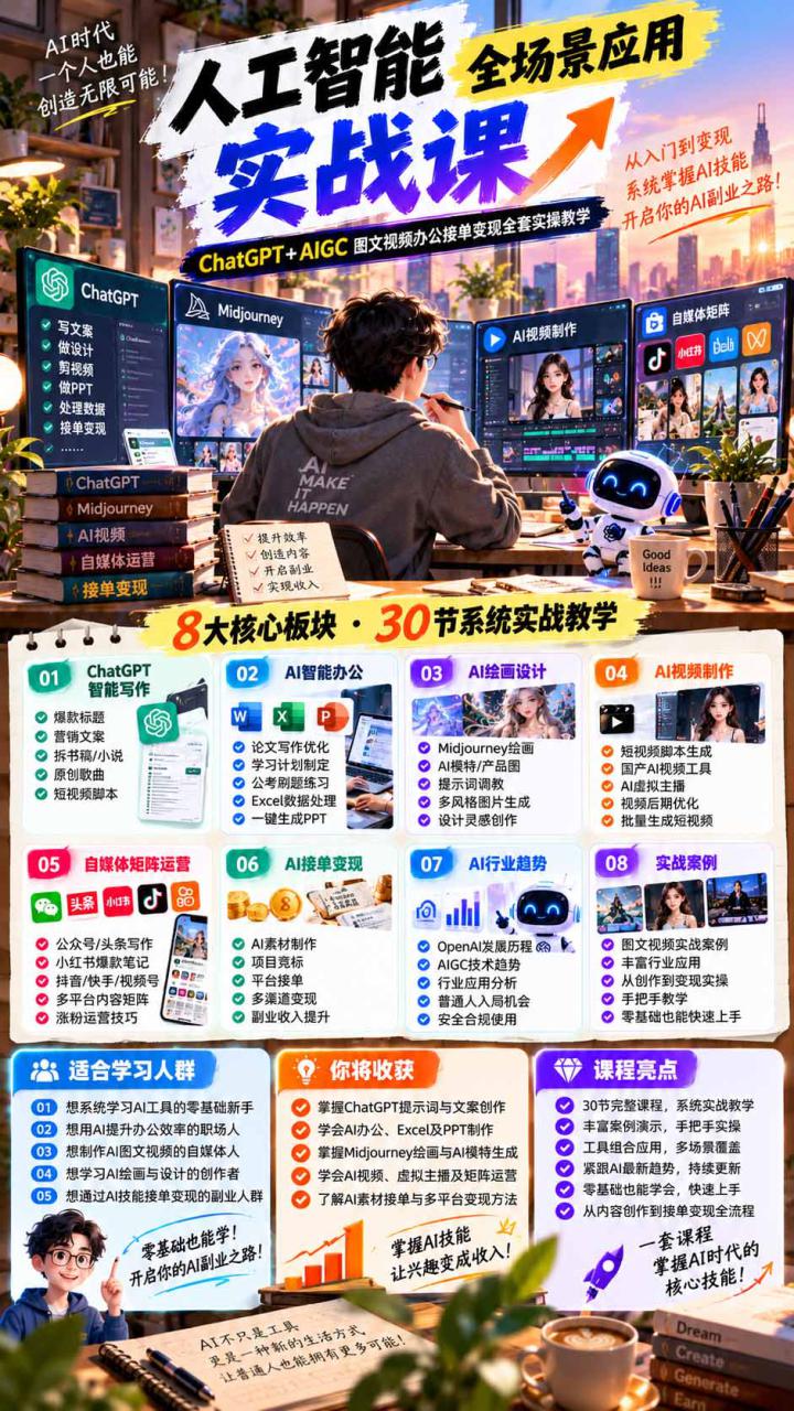 图片[2]-（21029期）一个人掌握AI写作设计剪辑全套技能：从ChatGPT办公、AI绘画到虚拟主播、自媒体运营及接单变现_生财有道创业项目网-生财有道