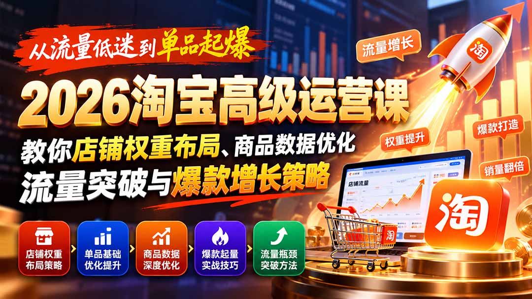 图片[2]-（20952期）从流量低迷到单品起爆：2026淘宝高级运营课教你店铺权重布局、商品数据优化、流量突破与爆款增长策略_生财有道创业项目网-生财有道