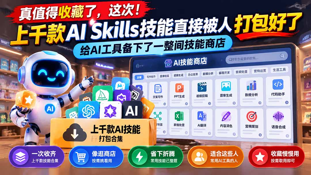 （21096期）真值得收藏了，这次！上千款AI Skills技能直接被人打包好了，给AI工具备下了一整间技能商店_生财有道创业项目网-生财有道