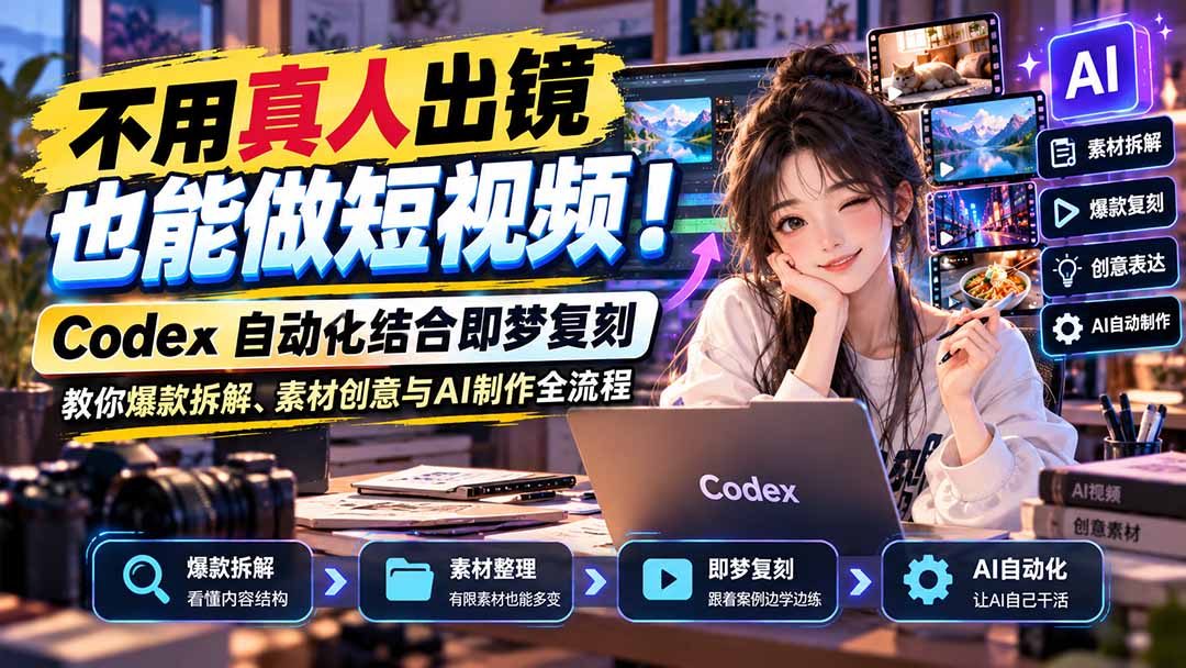 （20988期）不用真人出镜也能做短视频！Codex自动化结合即梦复刻，教你爆款拆解、素材创意与AI制作全流程_生财有道创业项目网-生财有道