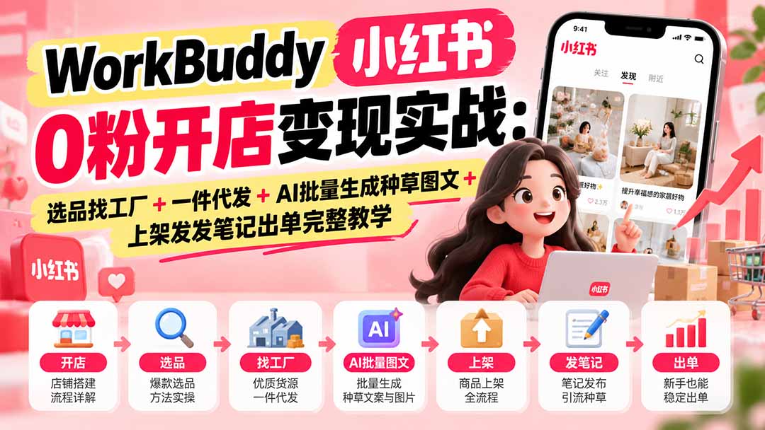 图片[2]-（20801期）WorkBuddy小红书0粉开店变现实战：选品找工厂+一件代发+AI批量生成种草图文+上架发发笔记出单完整教学_生财有道创业项目网-生财有道