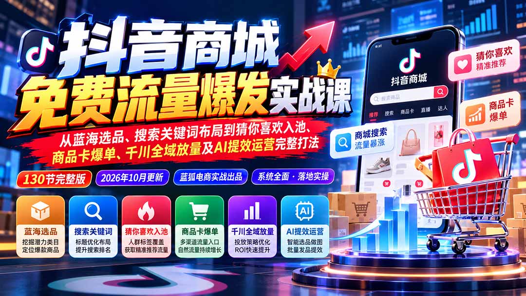 图片[2]-（20959期）抖音商城免费流量爆发实战：从蓝海选品、搜索关键词布局到猜你喜欢入池、商品卡爆单、千川全域放量及AI提效完整打法_生财有道创业项目网-生财有道