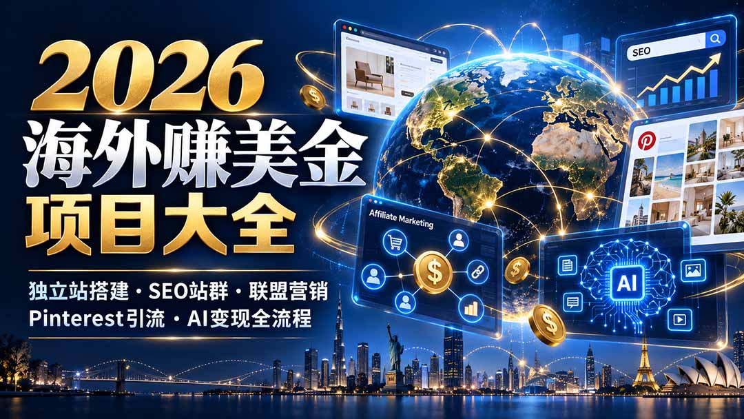 （21200期）2026海外赚美金项目大全：独立站搭建、SEO站群、联盟营销、Pinterest引流与AI变现全流程_生财有道创业项目网-生财有道