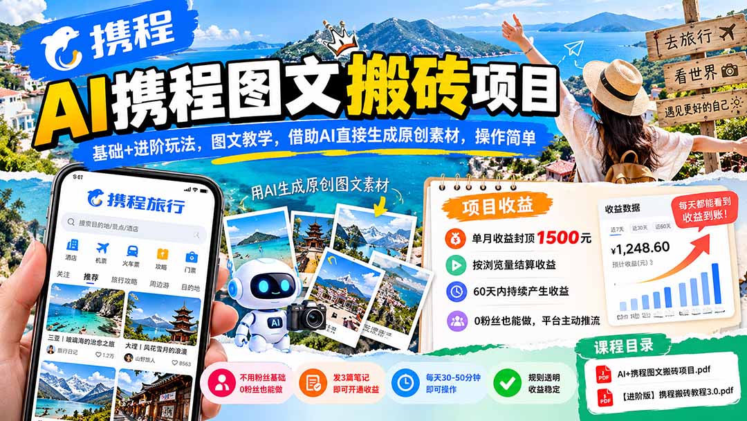 图片[2]-（21180期）AI携程图文搬砖项目，基础+进阶玩法，图文教学，借助AI直接生成原创素材，操作简单_生财有道创业项目网-生财有道