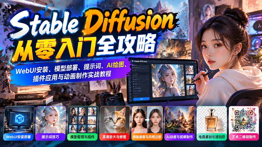 图片[2]-（21062期）Stable Diffusion从零入门全攻略：WebUI安装、模型部署、提示词、AI绘图、插件应用与动画制作实战教程_生财有道创业项目网-生财有道