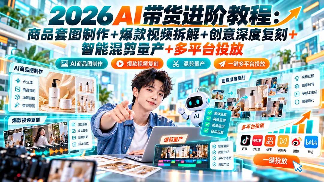 图片[2]-（20857期）2026AI带货进阶教程：商品套图制作+爆款视频拆解+创意深度复刻+智能混剪量产+多平台投放_生财有道创业项目网-生财有道