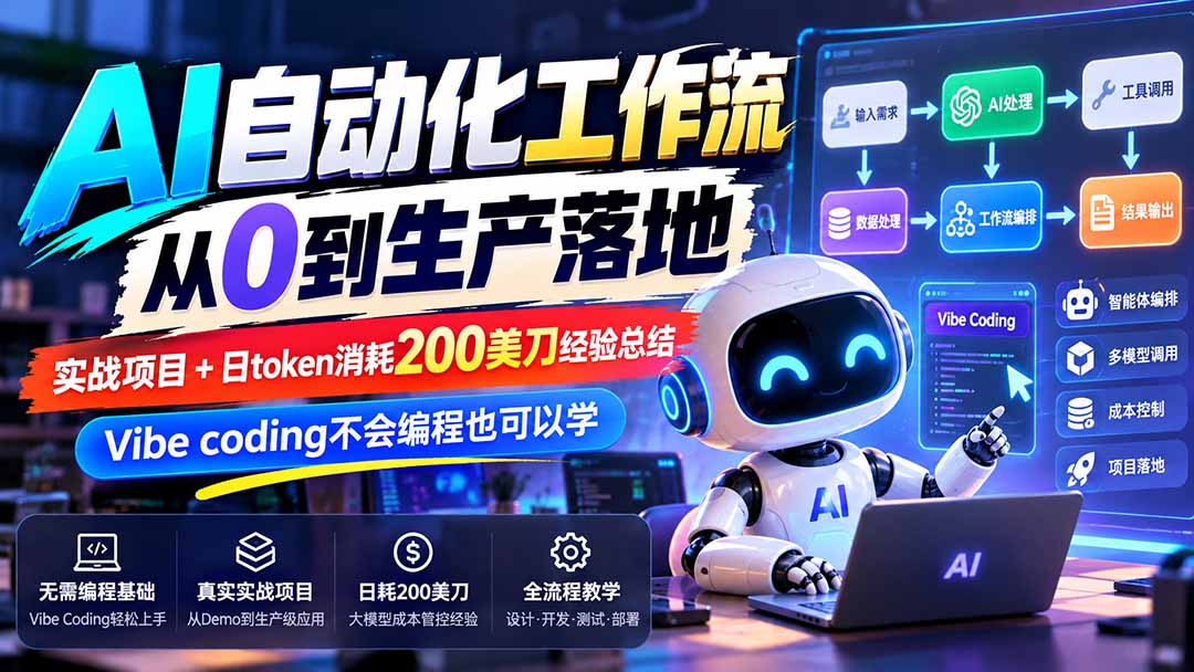 图片[2]-（20954期）【无水印】AI自动化工作流从0到生产落地，实战项目+日token消耗200美刀经验总结，Vibe coding不会编程也可以学_生财有道创业项目网-生财有道
