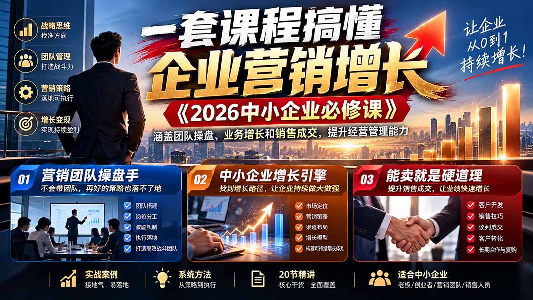 （21269期）一套课程搞懂企业营销增长《2026中小企业必修课》涵盖团队操盘、业务增长和销售成交，提升经营管理能力_生财有道创业项目网-生财有道