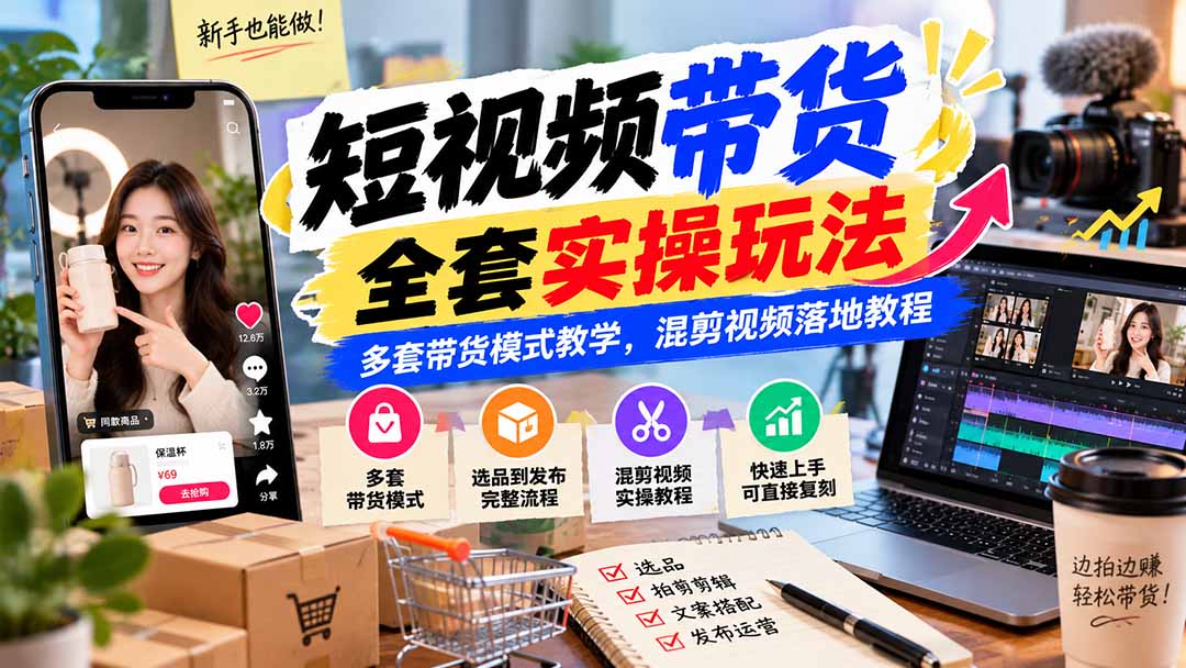 (20991期)【无水印】短视频带货全套实操玩法,多套带货模式教学,混剪视频落地教程_生财有道创业项目网-生财有道