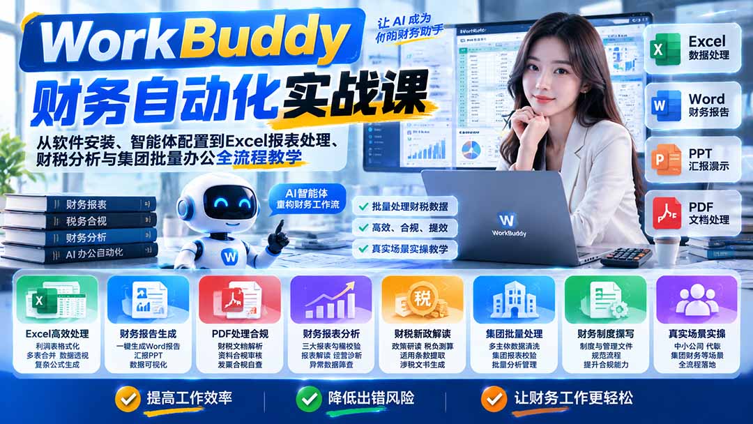 图片[2]-（21131期）WorkBuddy财务自动化实战课：从软件安装、智能体配置到Excel报表处理、财税分析与集团批量办公全流程教学_生财有道创业项目网-生财有道