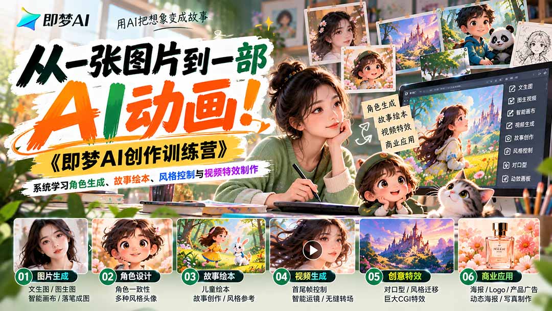 图片[1]-（21160期）【无水印】从一张图片到一部AI动画！《即梦AI创作训练营》系统学习角色生成、故事绘本、风格控制与视频特效制作_生财有道创业项目网-生财有道
