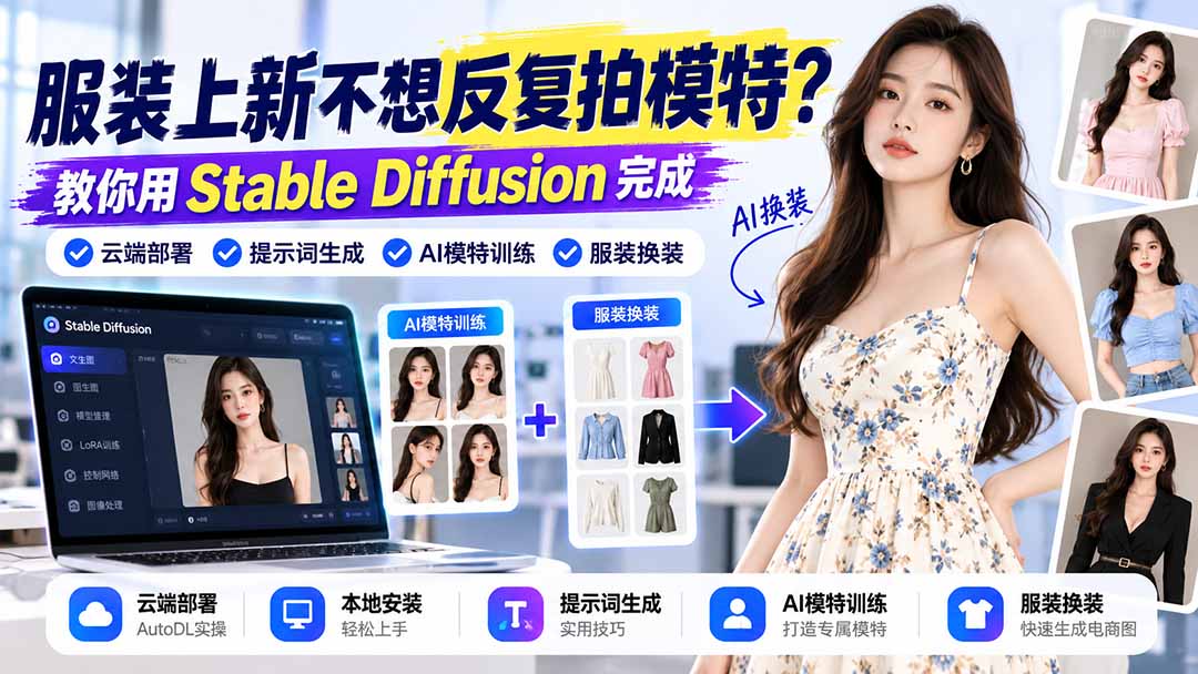 （21099期）服装上新不想反复拍模特？教你用Stable Diffusion完成云端部署、提示词生成、AI模特训练与换装_生财有道创业项目网-生财有道