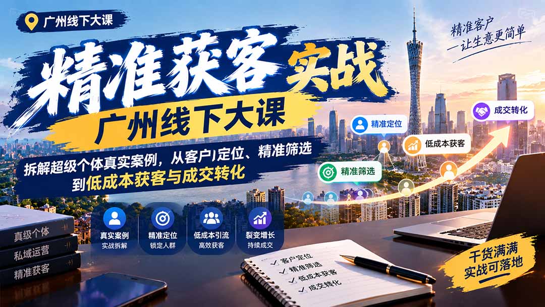 (20820期)精准获客实战广州线下大课:拆解超级个体真实案例,从客户定位、精准筛选到低成本获客与成交转化_生财有道创业项目网-生财有道