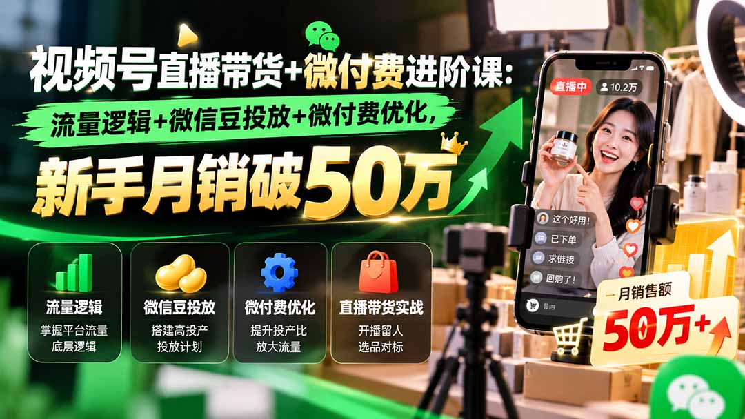 （20886期）视频号直播带货+微付费进阶课-更新1010：流量逻辑+微信豆投放+微付费优化，新手月销破50万_生财有道创业项目网-生财有道