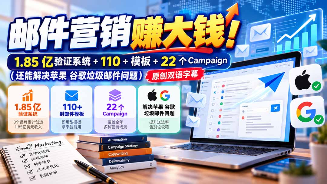 （20984期）邮件营销赚大钱！1.85亿验证系统+110+模板+22个Campaign（还能解决苹果 谷歌垃圾邮件问题）【原创双语字幕】_生财有道创业项目网-生财有道