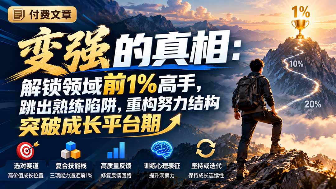（21042期）付费文章：变强的真相：解锁领域前1%高手，跳出熟练陷阱，重构努力结构突破成长平台期_生财有道创业项目网-生财有道