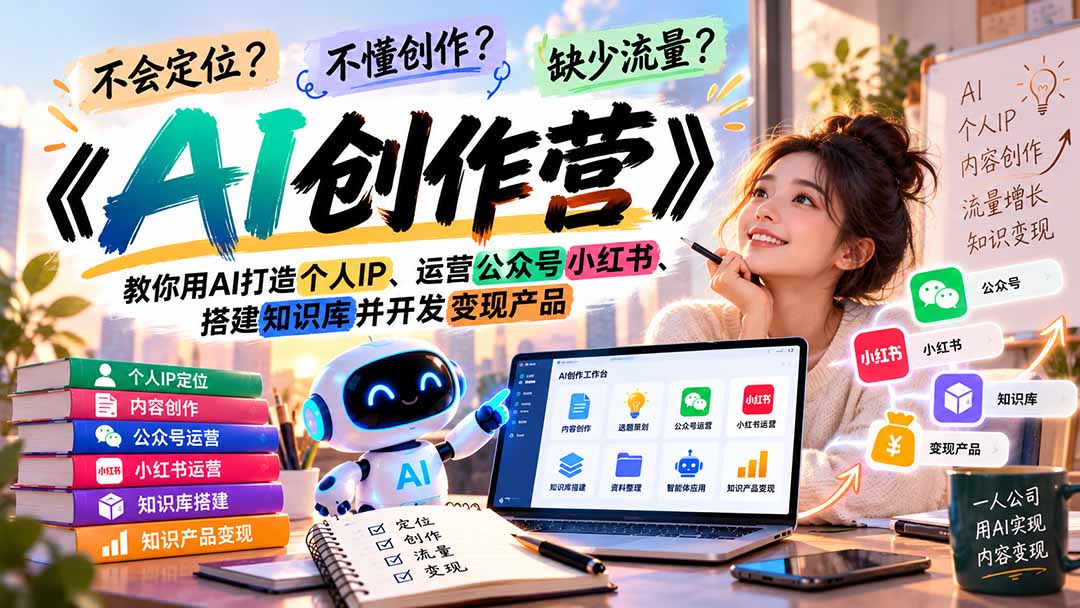 （21088期）不会定位、不懂创作、缺少流量？《AI创作营》教你用AI打造个人IP、运营公众号小红书、搭建知识库并开发变现产品_生财有道创业项目网-生财有道