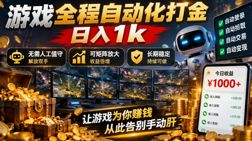（21119期）游戏全程自动化打金，日入1k，无需人工值守，解放双手，可矩阵放大，长期稳定！_生财有道创业项目网-生财有道