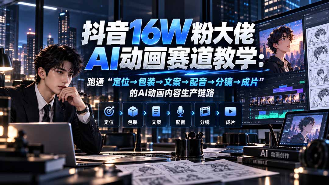 （20791期）抖音16W粉大佬规则门禁AI动画赛道教学：跑通“定位→包装→文案→配音→分镜→成片”的AI动画内容生产链路_生财有道创业项目网-生财有道