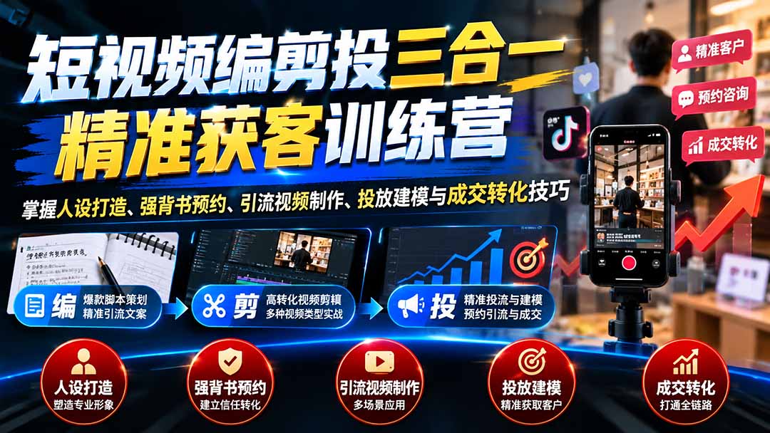图片[2]-（20910期）短视频编剪投三合一精准获客训练营：掌握人设打造、强背书预约、引流视频制作、投放建模与成交转化技巧_生财有道创业项目网-生财有道