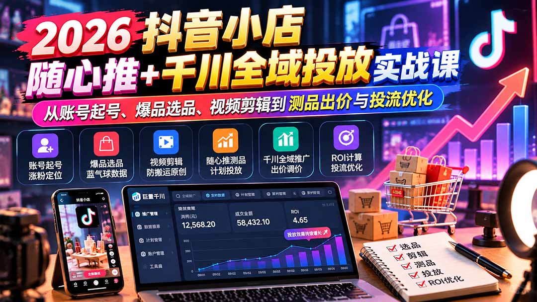 图片[2]-（20998期）2026抖音小店随心推+千川全域投放实战课：从账号起号、爆品选品、视频剪辑到测品出价与投流优化_生财有道创业项目网-生财有道