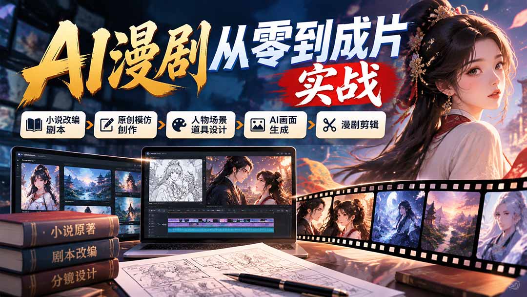 （21069期）AI漫剧从零到成片实战：小说改编剧本、原创模仿创作、人物场景道具设计、AI画面生成与漫剧剪辑_生财有道创业项目网-生财有道