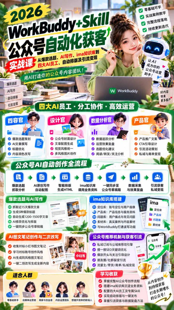 图片[2]-（21023期）WorkBuddy + Skill公众号自动化获客实战课：从爆款选题、AI写作、ima知识库到四大AI员工、自动排版及引流变现_生财有道创业项目网-生财有道