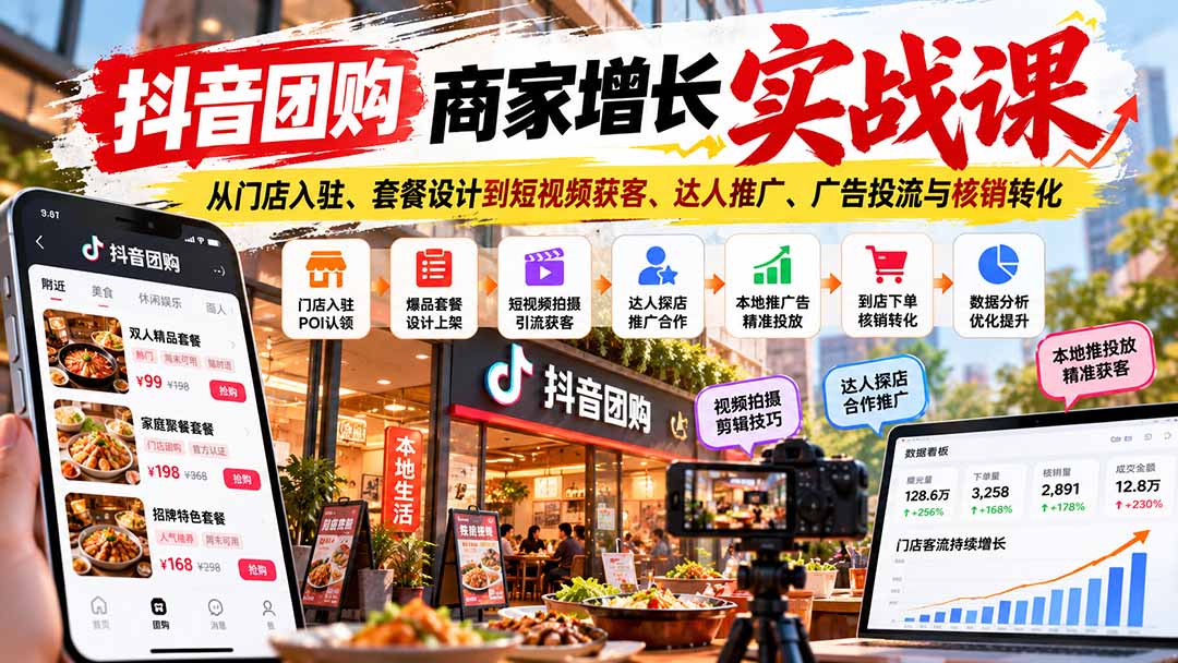 图片[2]-（20813期）抖音团购商家增长实战课：从门店入驻、套餐设计到短视频获客、达人推广、广告投流与核销转化_生财有道创业项目网-生财有道