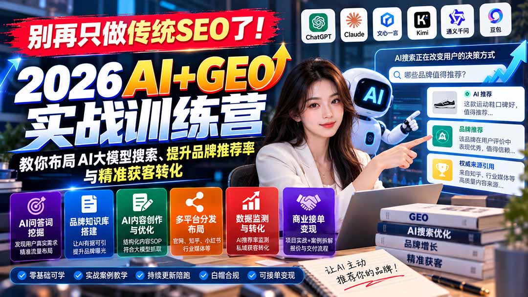 图片[2]-（21191期）别再只做传统SEO了！《2026AI+GEO实战训练营》教你布局AI大模型搜索、提升品牌推荐率与精准获客转化_生财有道创业项目网-生财有道
