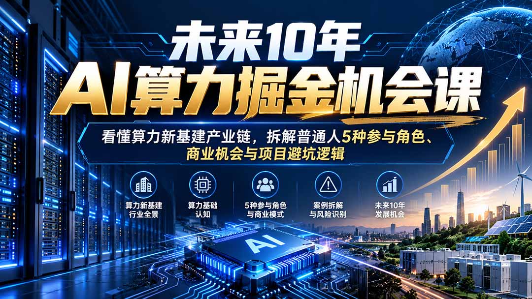 图片[2]-（20825期）未来10年AI算力掘金机会课：看懂算力新基建产业链，拆解普通人5种参与角色、商业机会与项目避坑逻辑_生财有道创业项目网-生财有道
