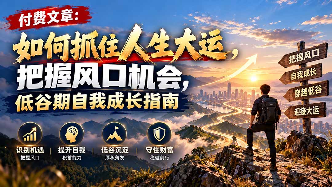 （20942期）付费文章：如何抓住人生大运，把握风口机会，低谷期自我成长指南_生财有道创业项目网-生财有道