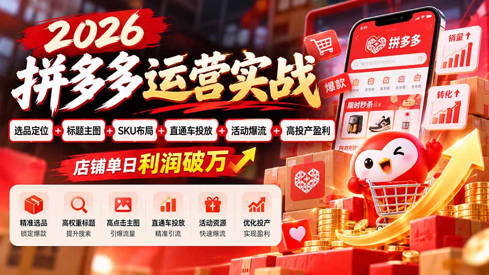 图片[2]-（20778期）2026拼多多运营实战-更新1002：选品定位+标题主图+SKU布局+直通车投放+活动爆流+高投产盈利 店铺单日利润破万_生财有道创业项目网-生财有道