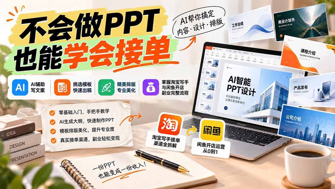 （20945期）不会做PPT也能学会接单：AI辅助写文案、挑模板、做排版，掌握淘宝写手与闲鱼开店副业完整流程_生财有道创业项目网-生财有道