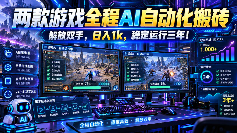 (21236期)两款游戏全程AI自动化搬砖,解放双手,日入1k,稳定运行三年!_生财有道创业项目网-生财有道