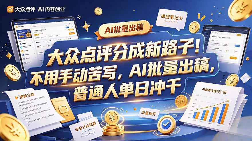 （20983期）大众点评副业新玩法，工具提效解放双手，批量做笔记，单日可破千_生财有道创业项目网-生财有道