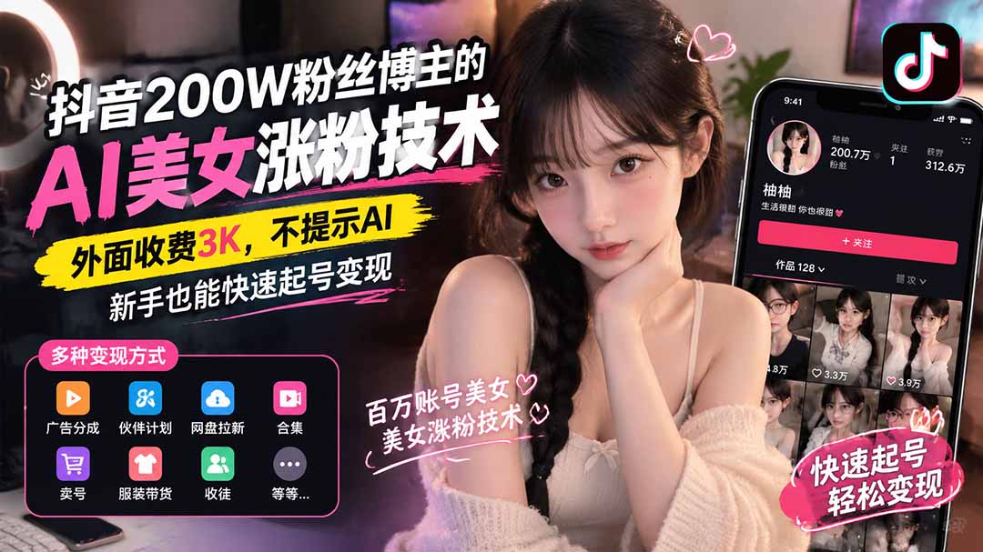 图片[2]-（21106期）抖音200W粉丝博主的AI美女涨粉技术，外面收费3K，不提示AI，新手也能快速起号变现_生财有道创业项目网-生财有道