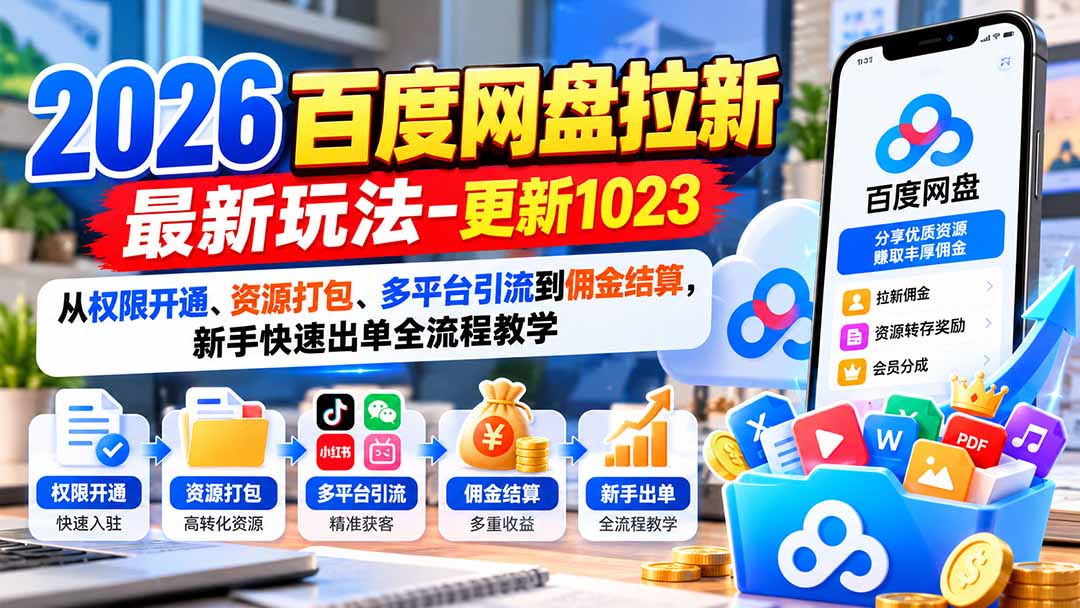 图片[2]-（21128期）2026百度网盘拉新最新玩法-更新1023：从权限开通、资源打包、多平台引流到佣金结算，新手快速出单全流程教学_生财有道创业项目网-生财有道