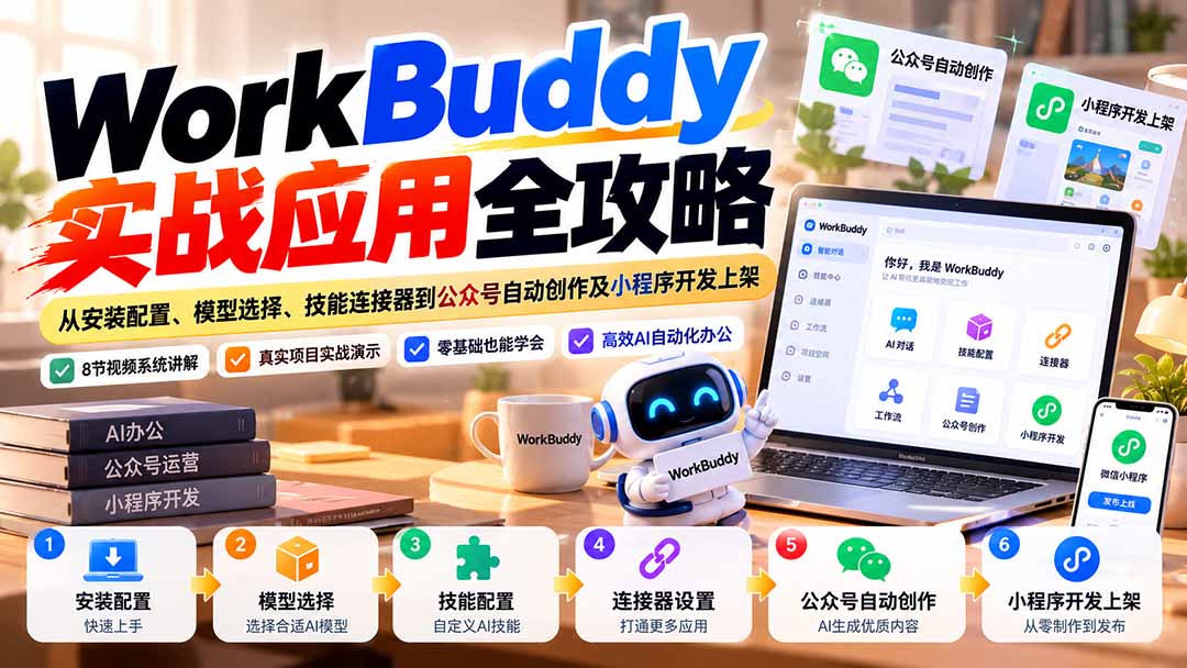 图片[2]-（21093期）WorkBuddy 实战应用全攻略：从安装配置、模型选择、技能连接器到公众号自动创作及小程序开发上架_生财有道创业项目网-生财有道
