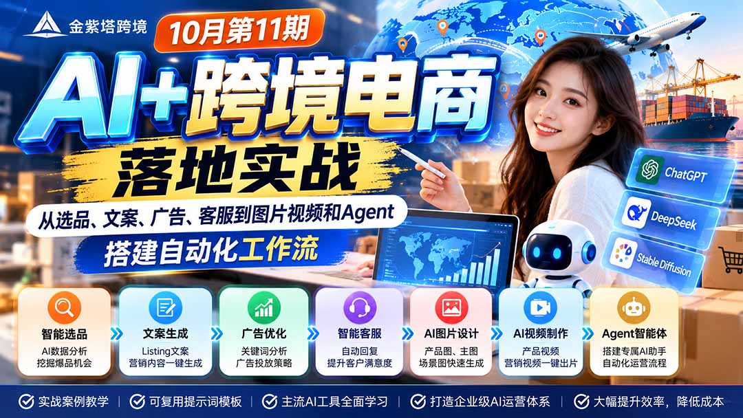 （21146期）2026 AI+跨境电商落地实战10月第11期：从选品、文案、广告、客服到图片视频和Agent，搭建自动化工作流_生财有道创业项目网-生财有道