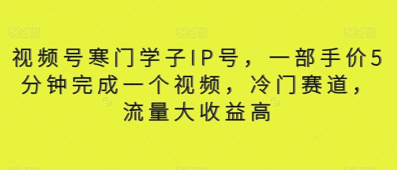 视频号寒门学子IP号,一部手价5分钟完成一个视频,冷门赛道,流量大收益高【揭秘】-生财有道