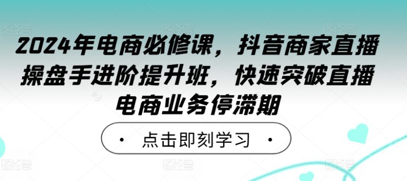 2024年电商必修课,抖音商家直播操盘手进阶提升班,快速突破直播电商业务停滞期——生财有道创业网-生财有道