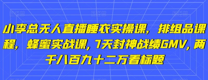小李总无人直播睡衣实操课,排组品课程,蜂蜜实战课,7天封神战绩GMV,两千八百九十二万-生财有道
