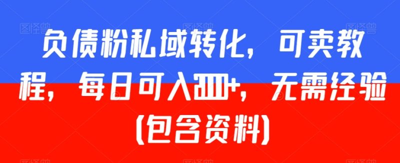 负债粉私域转化,可卖教程,每日可入2000+,无需经验(包含资料)【揭秘】-生财有道